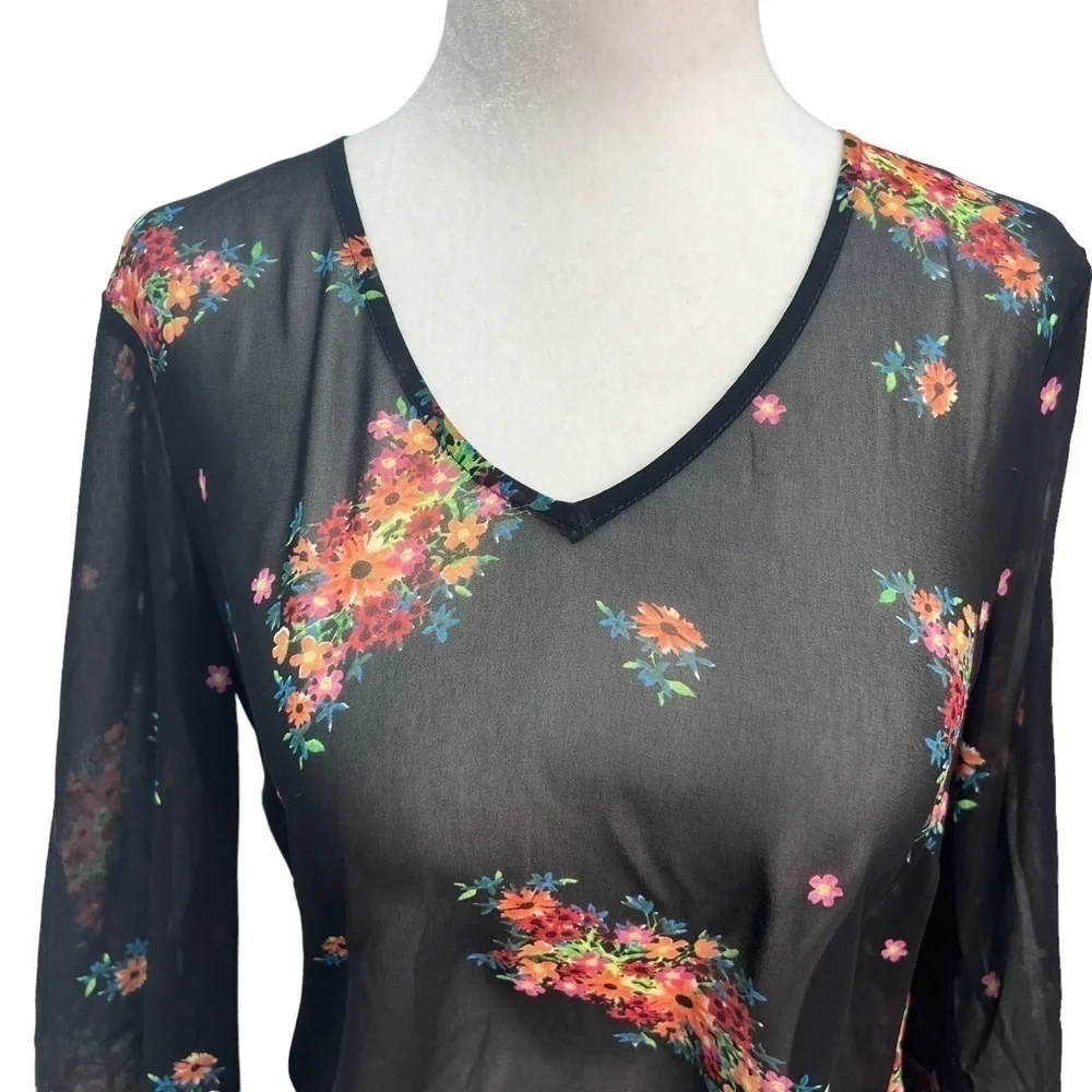 cabi Blooming Blouse Style 3594 Black Floral Size XS - Picture 5 of 12
